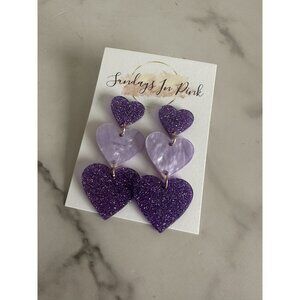 HEART Glitter Valentine Purple Drop Earrings NEW